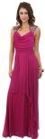 Broad Straps Cowl Neck Long Formal Dress with Draped Skirt in Magenta